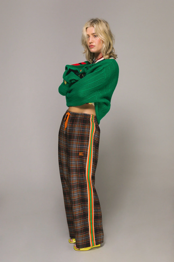 BROWN PLAID CHECK BAGGY VACAY PANT