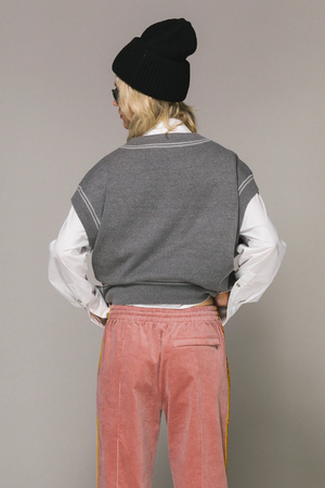 DUSTY PINK CORD GEO TRACK PANTS