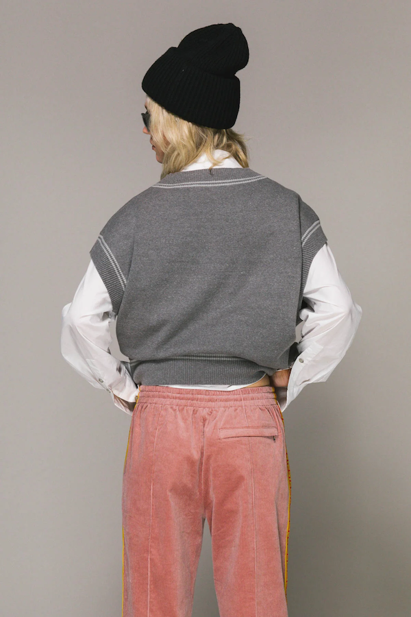 DUSTY PINK CORD GEO TRACK PANTS