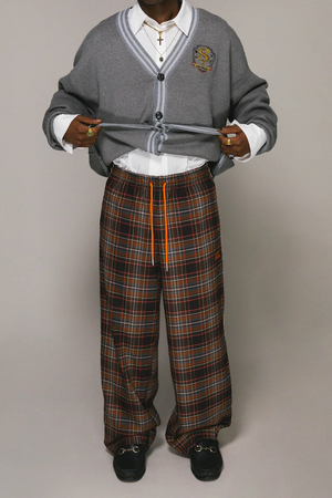 BROWN PLAID CHECK BAGGY VACAY PANT