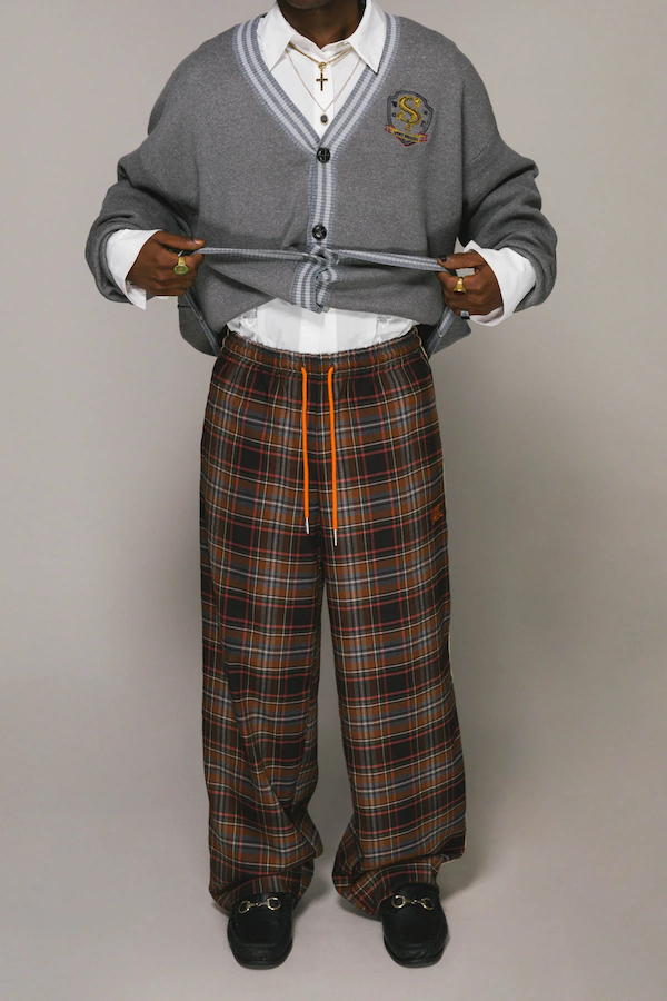 BROWN PLAID CHECK BAGGY VACAY PANT