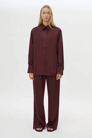 GROUND SATIN LONG SLEEVE SHIRT - BURGUNDY