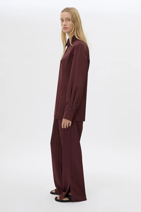 GROUND SATIN LONG SLEEVE SHIRT - BURGUNDY