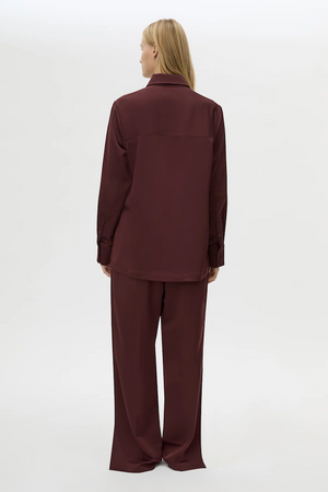 GROUND SATIN LONG SLEEVE SHIRT - BURGUNDY