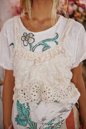 OLIVE EYELET RUFFLE CAMI - TANK 402