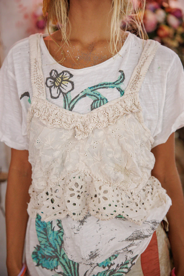 OLIVE EYELET RUFFLE CAMI - TANK 402