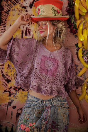 EYELET ROSEMARY BLOUSE - TOP 2215 PURPLE BOBA