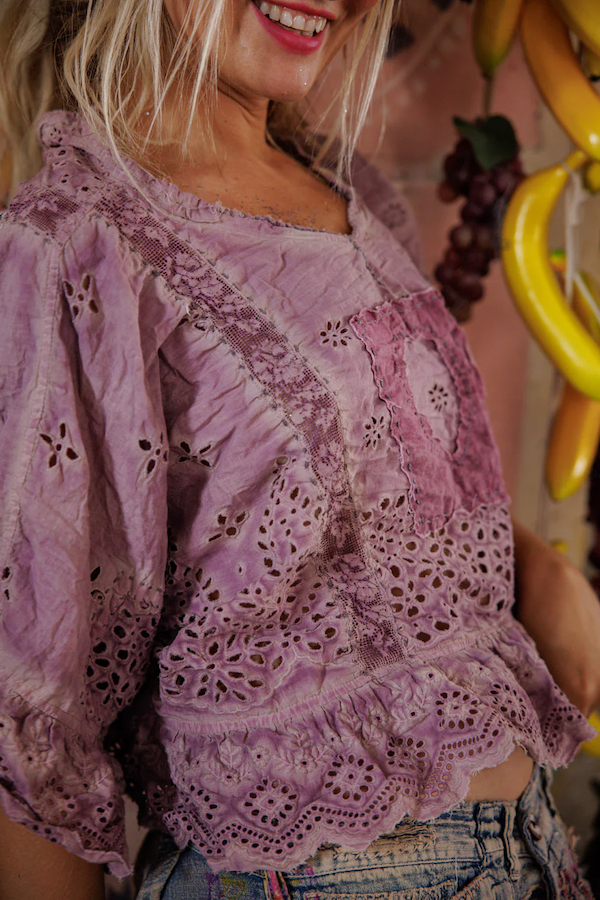 EYELET ROSEMARY BLOUSE - TOP 2215 PURPLE BOBA