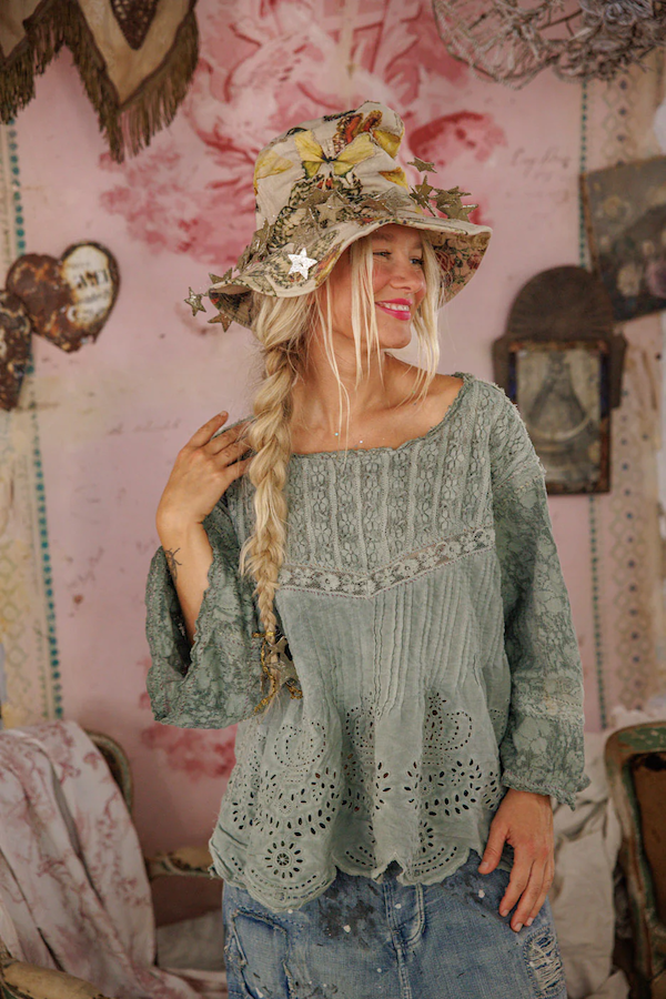 CROCHET JODI BLOUSE - TOP 2320 SEAFOAM GRAY