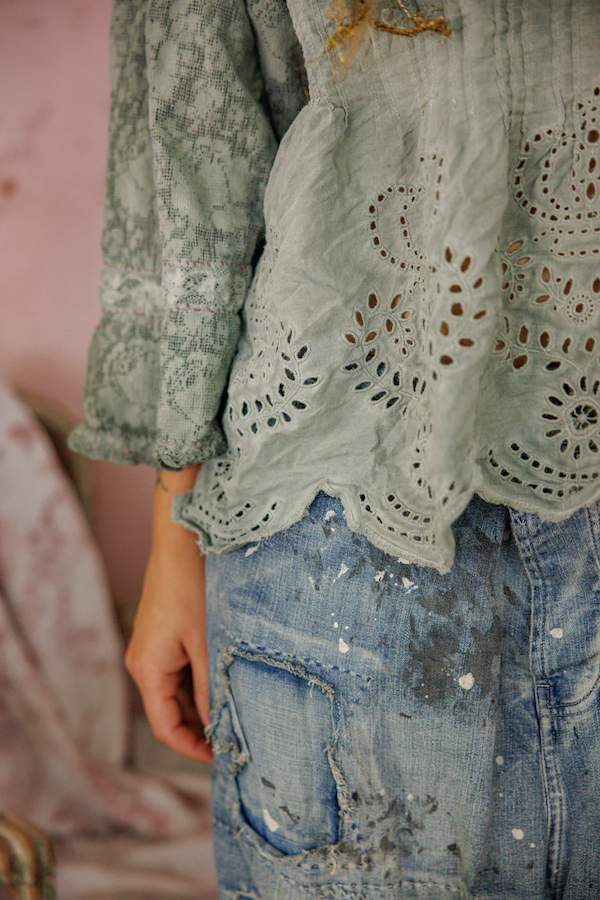 CROCHET JODI BLOUSE - TOP 2320 SEAFOAM GRAY