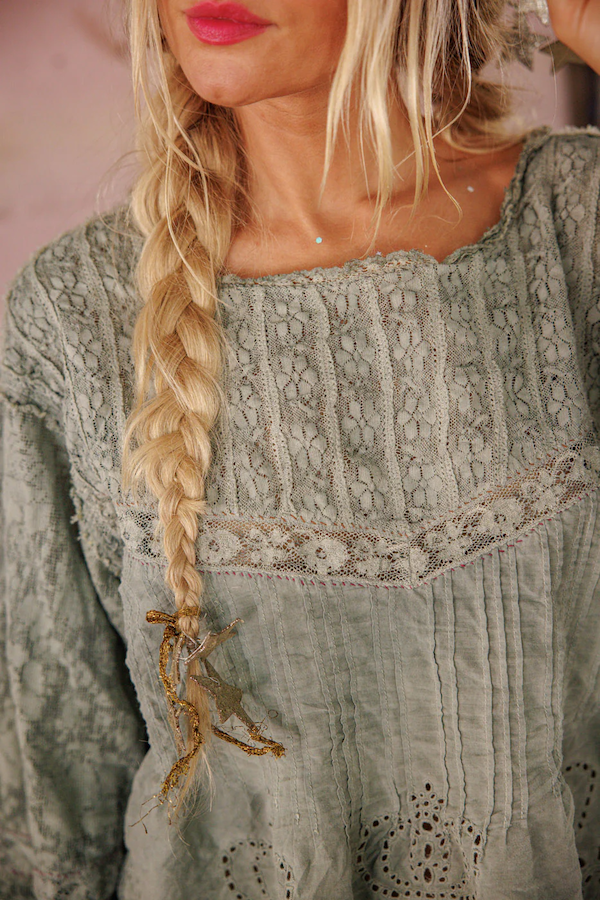 CROCHET JODI BLOUSE - TOP 2320 SEAFOAM GRAY