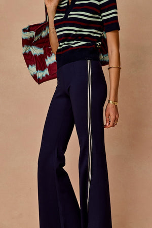 JOYELA PANELLED FLARE PANT - NAVY