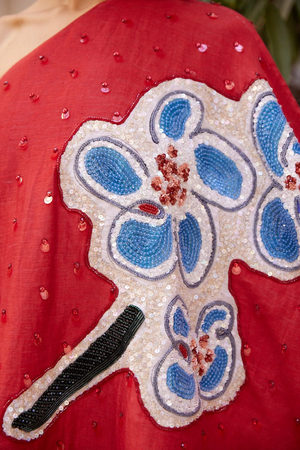 SCARLET EMBELLISHED ASYMMETRIC GOWN