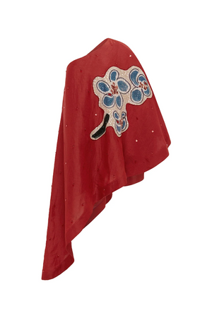 SCARLET EMBELLISHED ASYMMETRIC GOWN