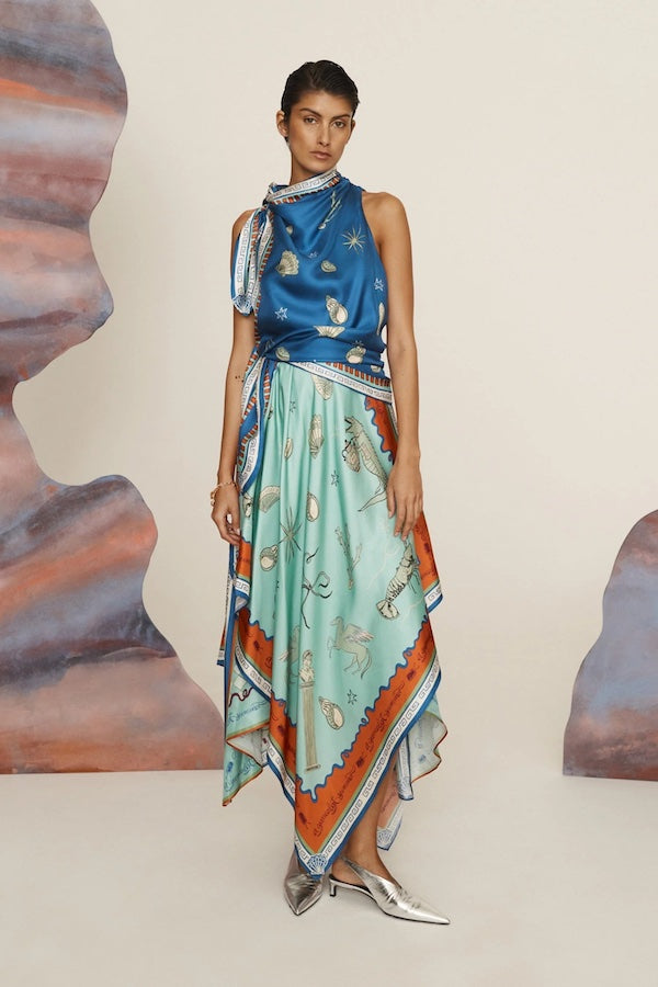 SURREALIST SUMMER SCARF MIDI DRESS