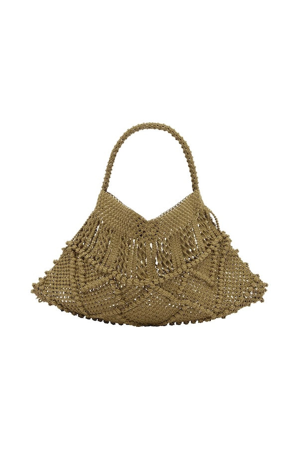 LEATHER MACRAME MAXI CRESCENT TOTE