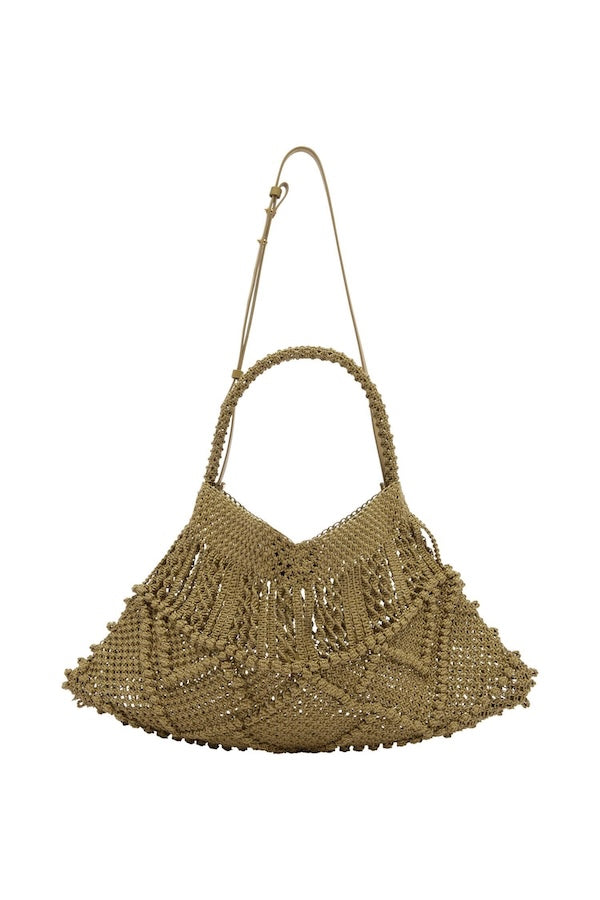 LEATHER MACRAME MAXI CRESCENT TOTE