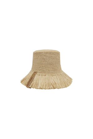 MICHELLE RAFFIA FRINGED BUCKET HAT