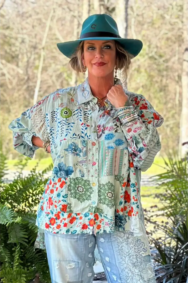 PATCHWORK SUNRISE TOP - SKY