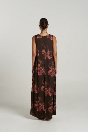 V NECK MAXI - CHOCOLAT PETALS