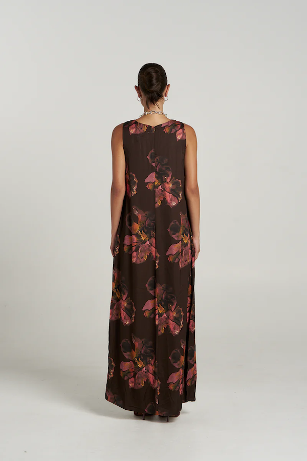 V NECK MAXI - CHOCOLAT PETALS