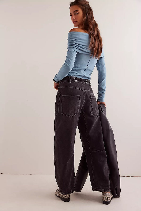 MOXIE PULL-ON BARREL JEANS - NIGHT HAWK