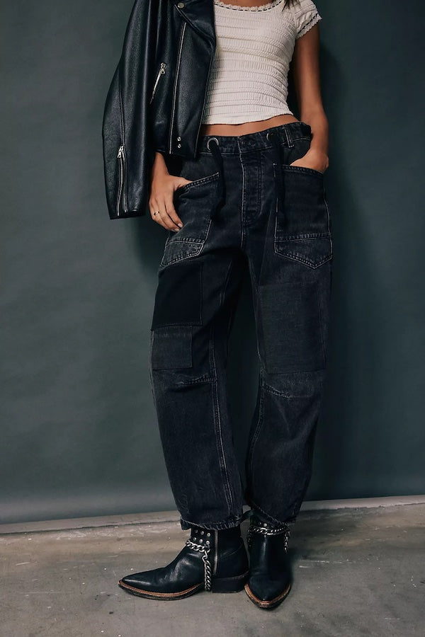 MOXIE PULL-ON BARREL JEANS - NIGHT HAWK