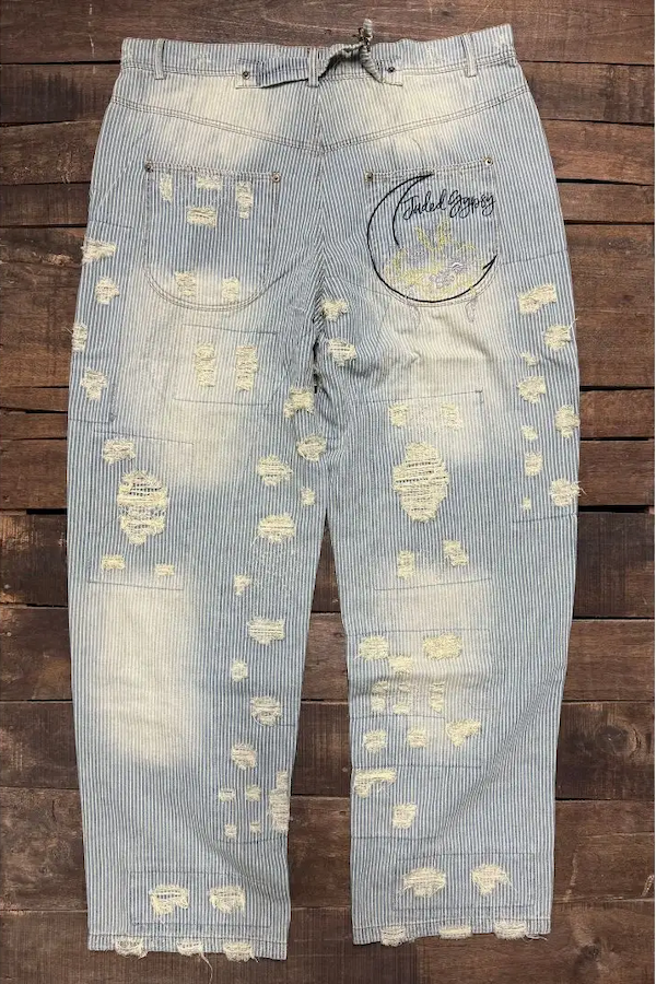 PEACE AND LOVE JEANS - BLUE RAILROAD STRIPE