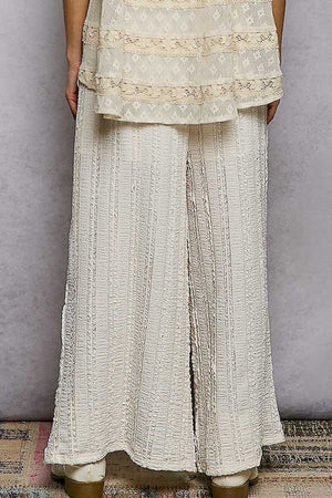 WAISTBAND LACE CROCHET PATCH SOLID WIDE PANTS