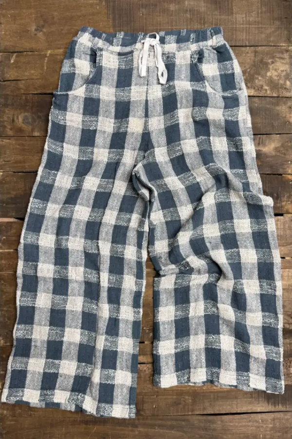 WEAVING ABOUT PANTS - NAVY GINGHAM