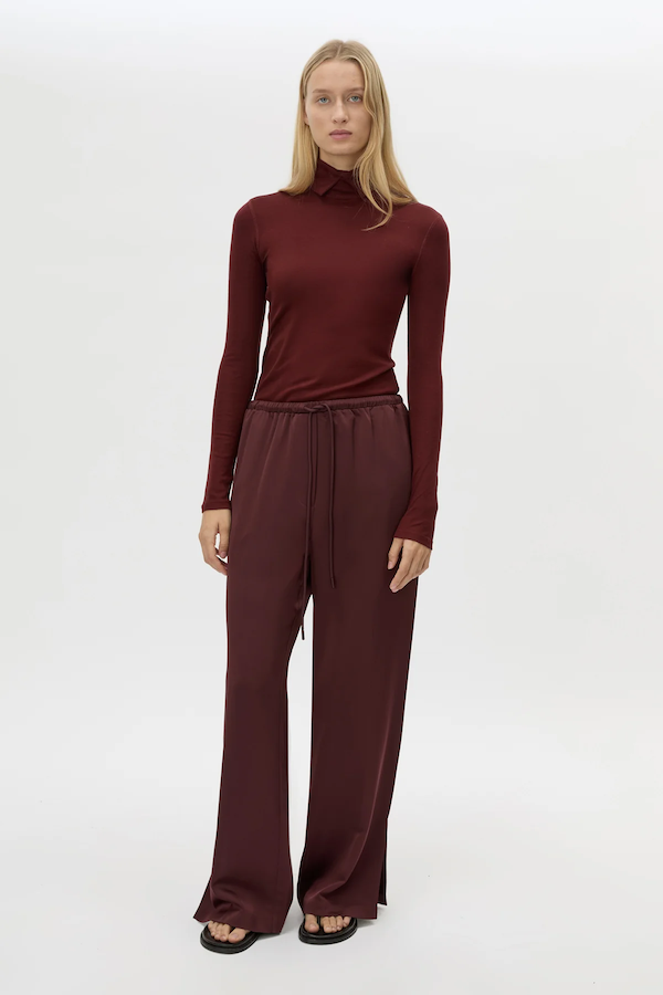 GROUND SATIN PANT - BURGUNDY