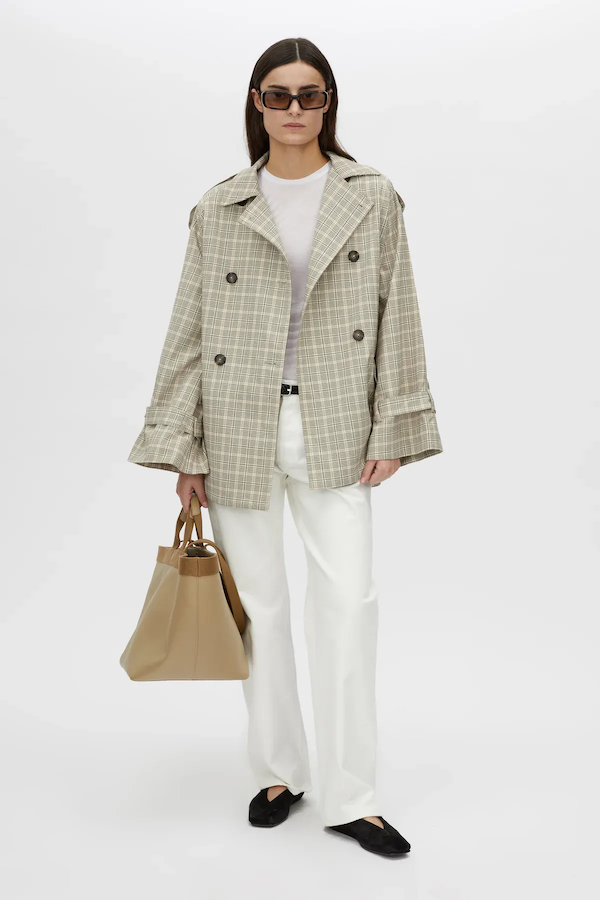 KINETIC TATTERSAL TRENCH - TAUPE CHECK