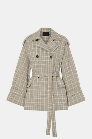 KINETIC TATTERSAL TRENCH - TAUPE CHECK