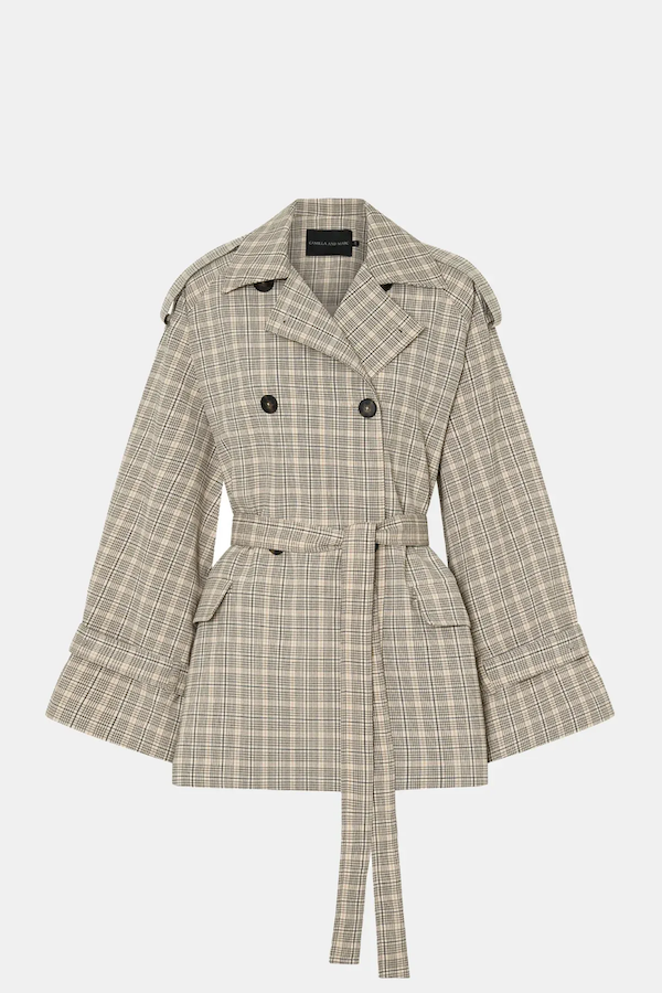 KINETIC TATTERSAL TRENCH - TAUPE CHECK