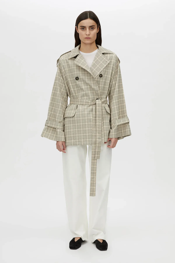KINETIC TATTERSAL TRENCH - TAUPE CHECK