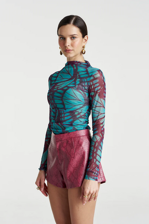 MESH LS ROUCHED SKIVVY - JADE BUTTERFLY