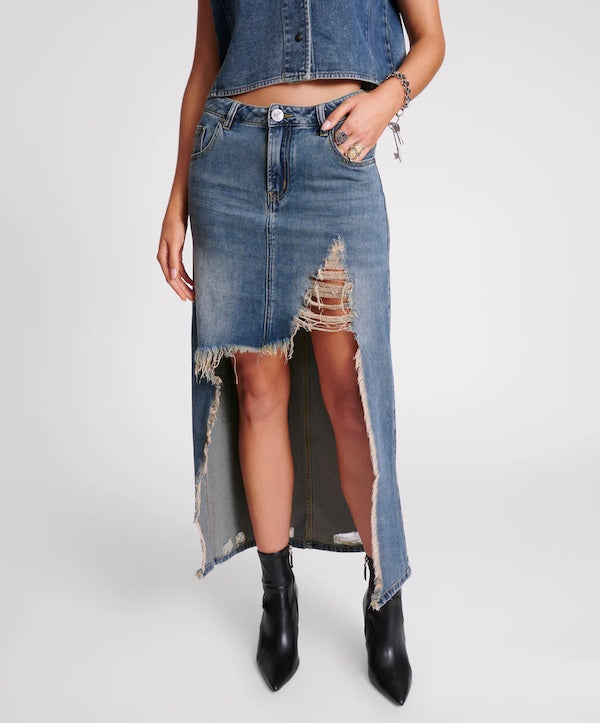 MEMPHIS HIGH WAISTED SHREDDED MAXI SKIRT