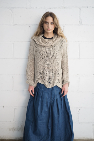 HAND LOOM TOP WITH COLLAR LINEN - SAND