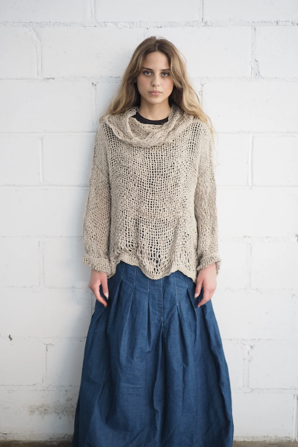 HAND LOOM TOP WITH COLLAR LINEN - SAND