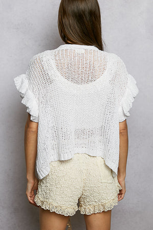 LACE TRIM ADJUSTABLE WAIST TEXTURED KNIT SHORTS