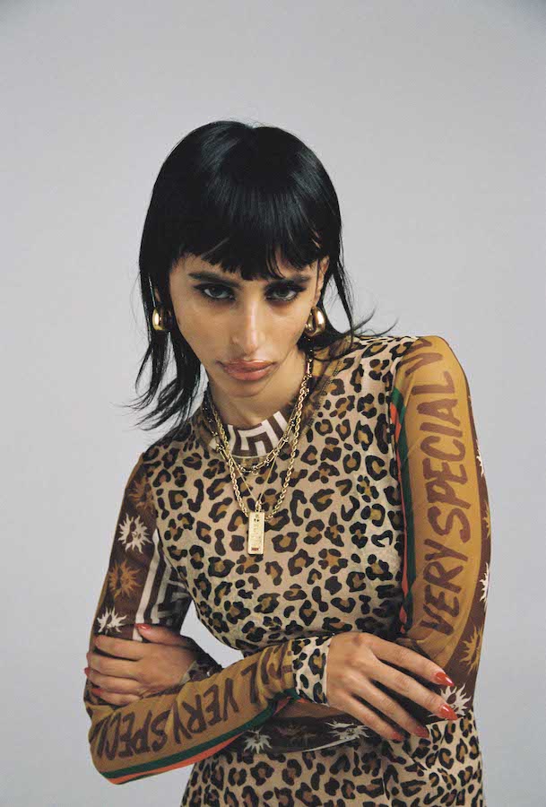 VERY GEO LEOPARD MINI MESH DRESS