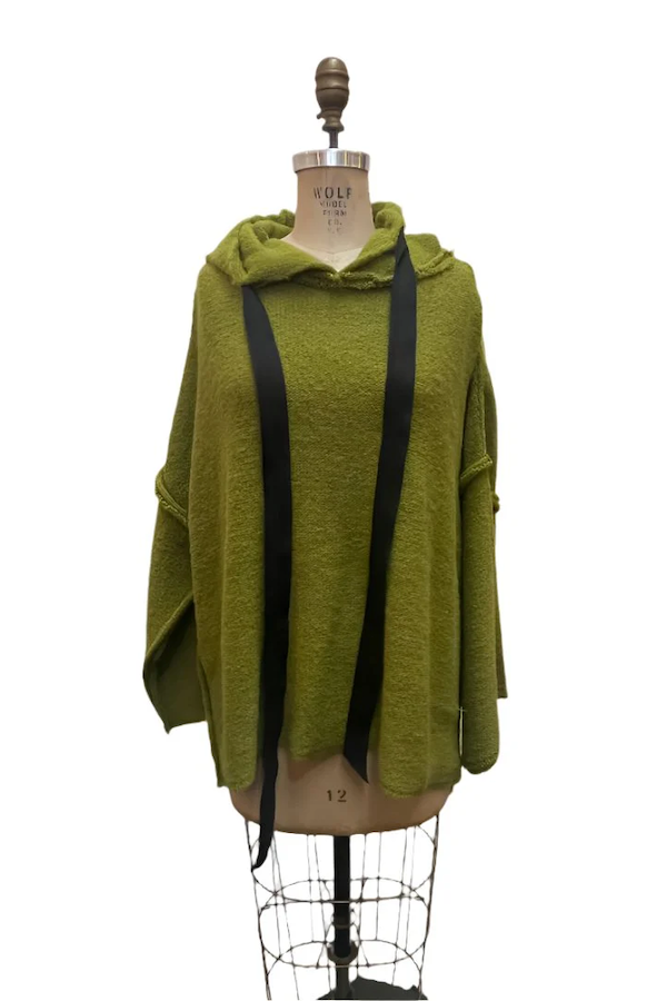 AMANO COLAB ALPACA HOODIE WITH DRAWSTRING - MOSS