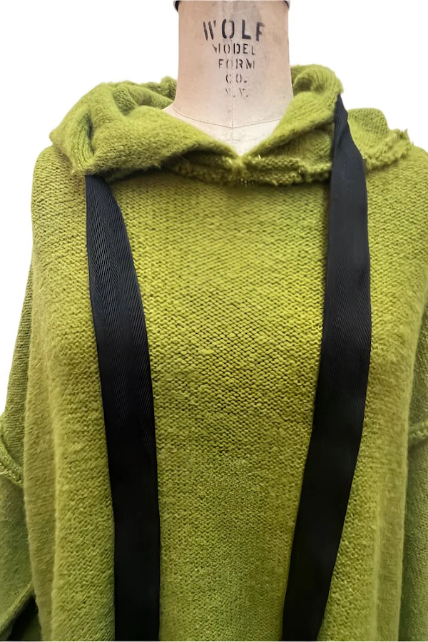 AMANO COLAB ALPACA HOODIE WITH DRAWSTRING - MOSS