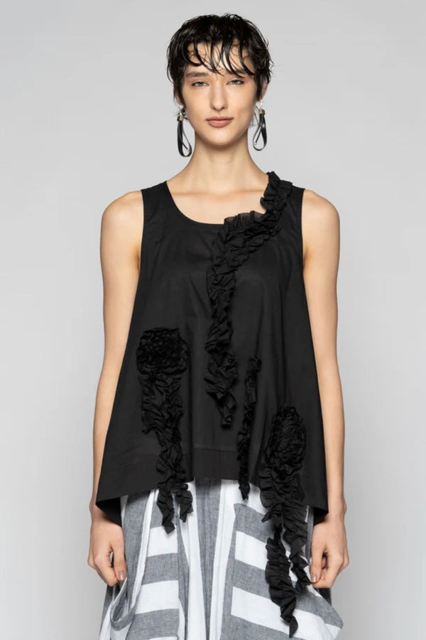 MIMI FRILL TANK - BLACK
