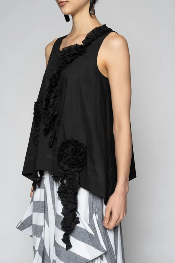 MIMI FRILL TANK - BLACK