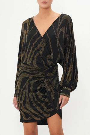 GATHERED MINI JERSEY DRESS - TAME THE TIGER