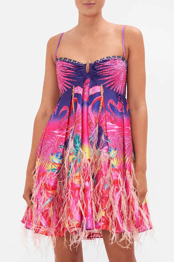 STRAPLESS SHORT FEATHER DRESS